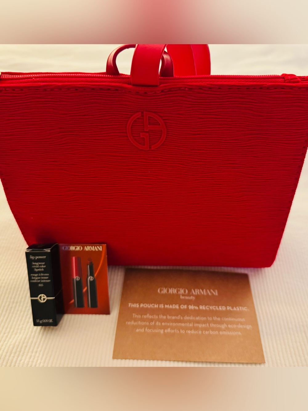 Giorgio Armani Red Cosmetic Bag with lipstick. New in Box.